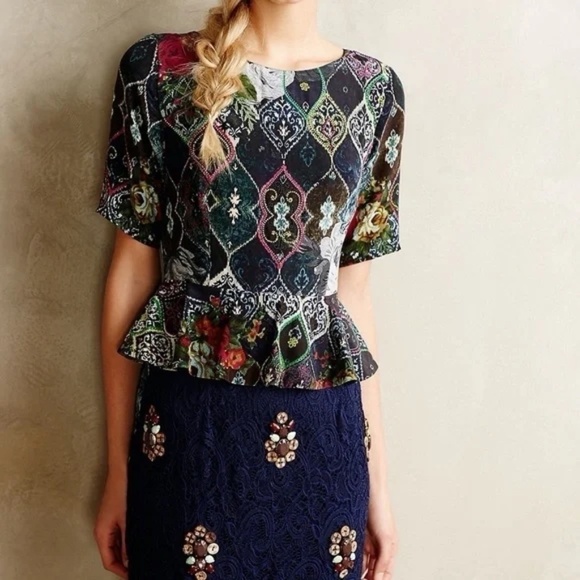 Anthropologie  HEMANT & NANDITA Narcis Embellished Peplum Dress, Size 8 - Picture 1 of 15